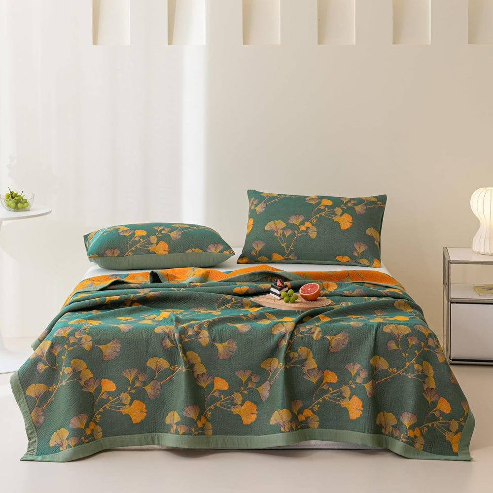 Jacquard Floral Ginkgo-Blätter Wendebettdecke