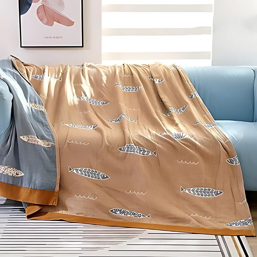 Goldener Fisch Baumwoll-Gaze Wendedecke