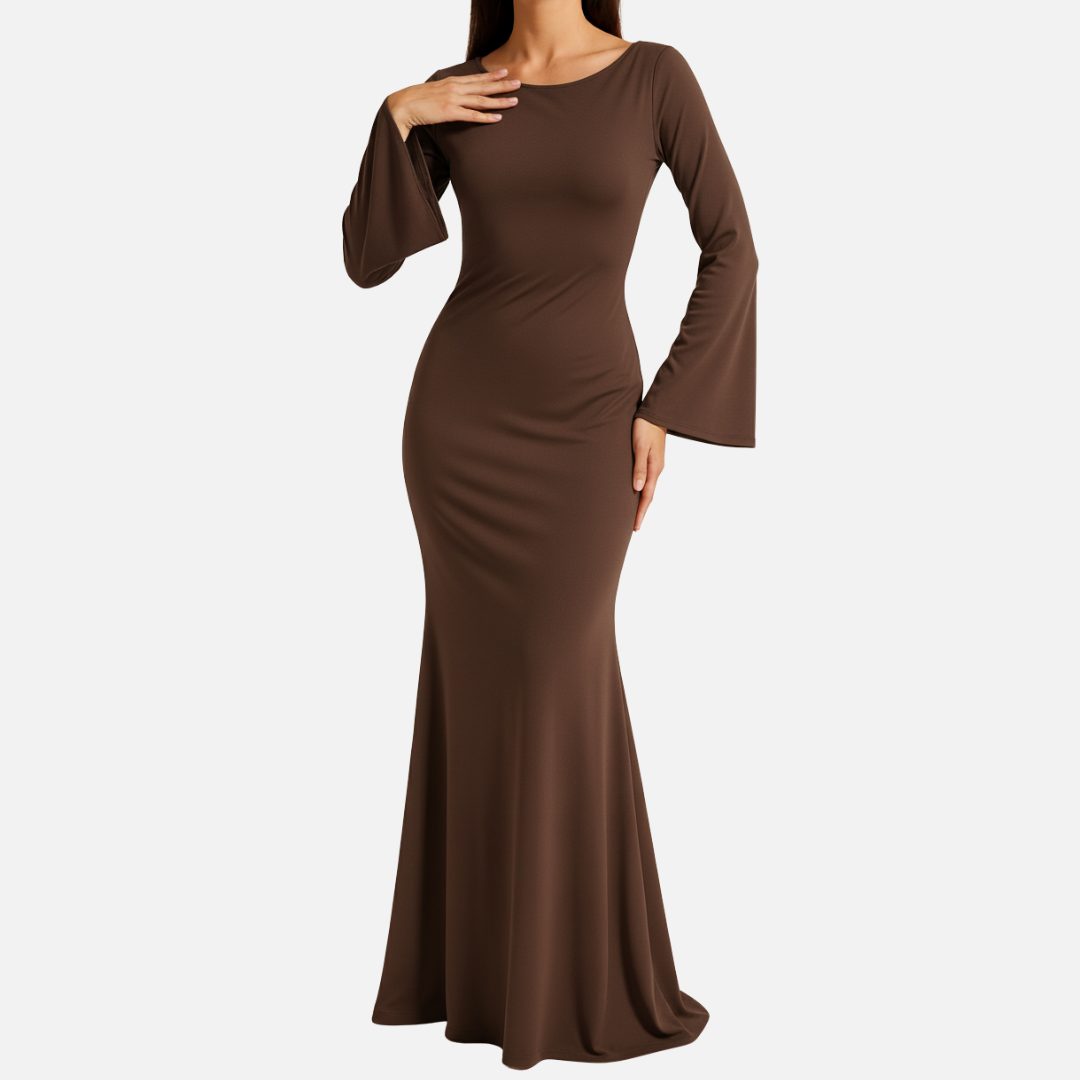 Satin Maxikleid mit langen Ärmeln