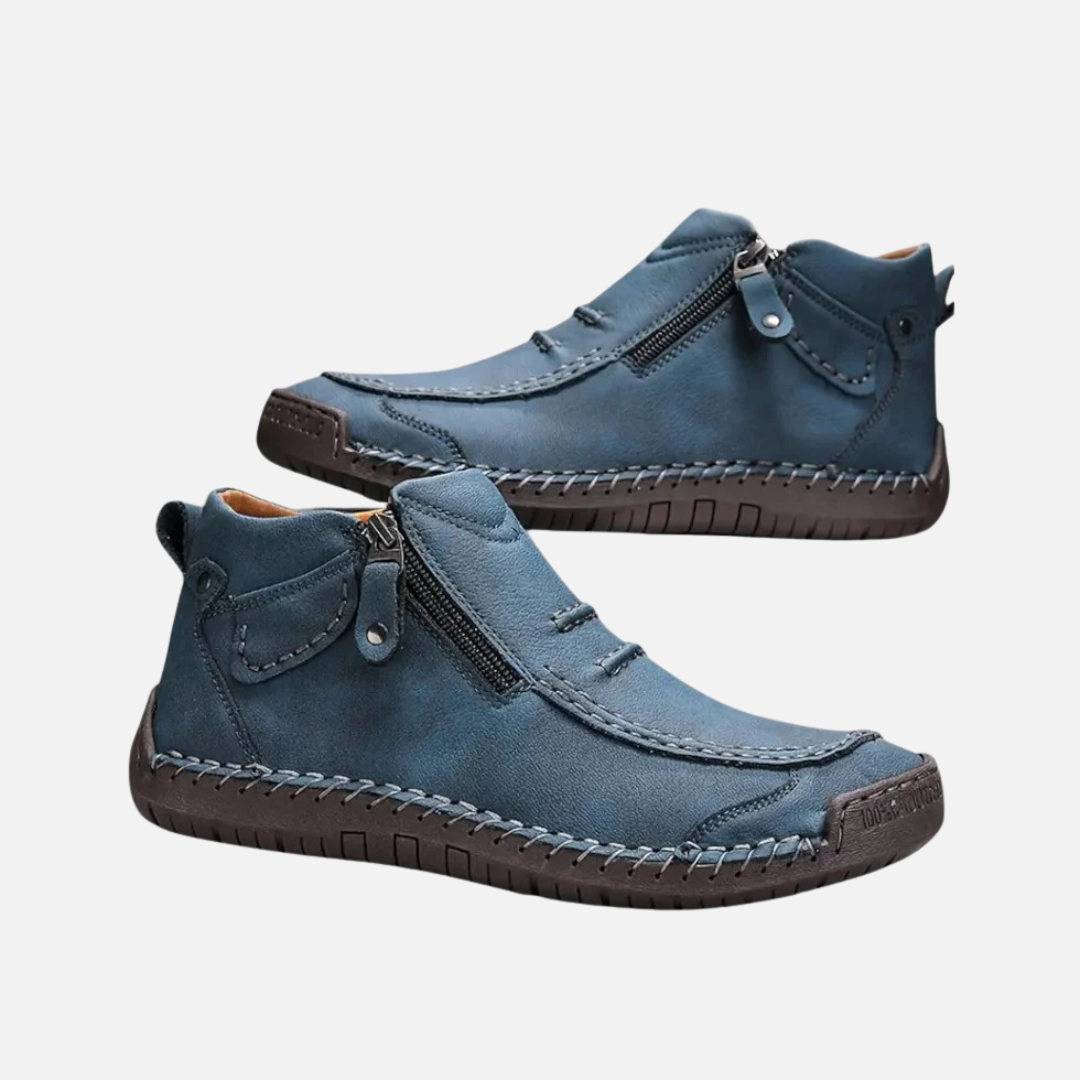 Herren Leder Stiefeletten - Genähte Freizeit Stiefel mit Reißverschluss