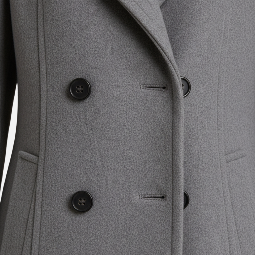 Damen Doppelreiher Wollmantel – Eleganter langer Übermantel
