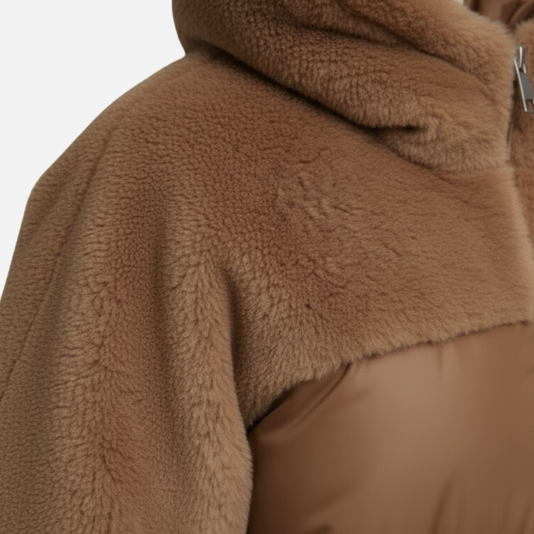 Damen Pufferjacke – Plüschige Kapuzen-Winterjacke