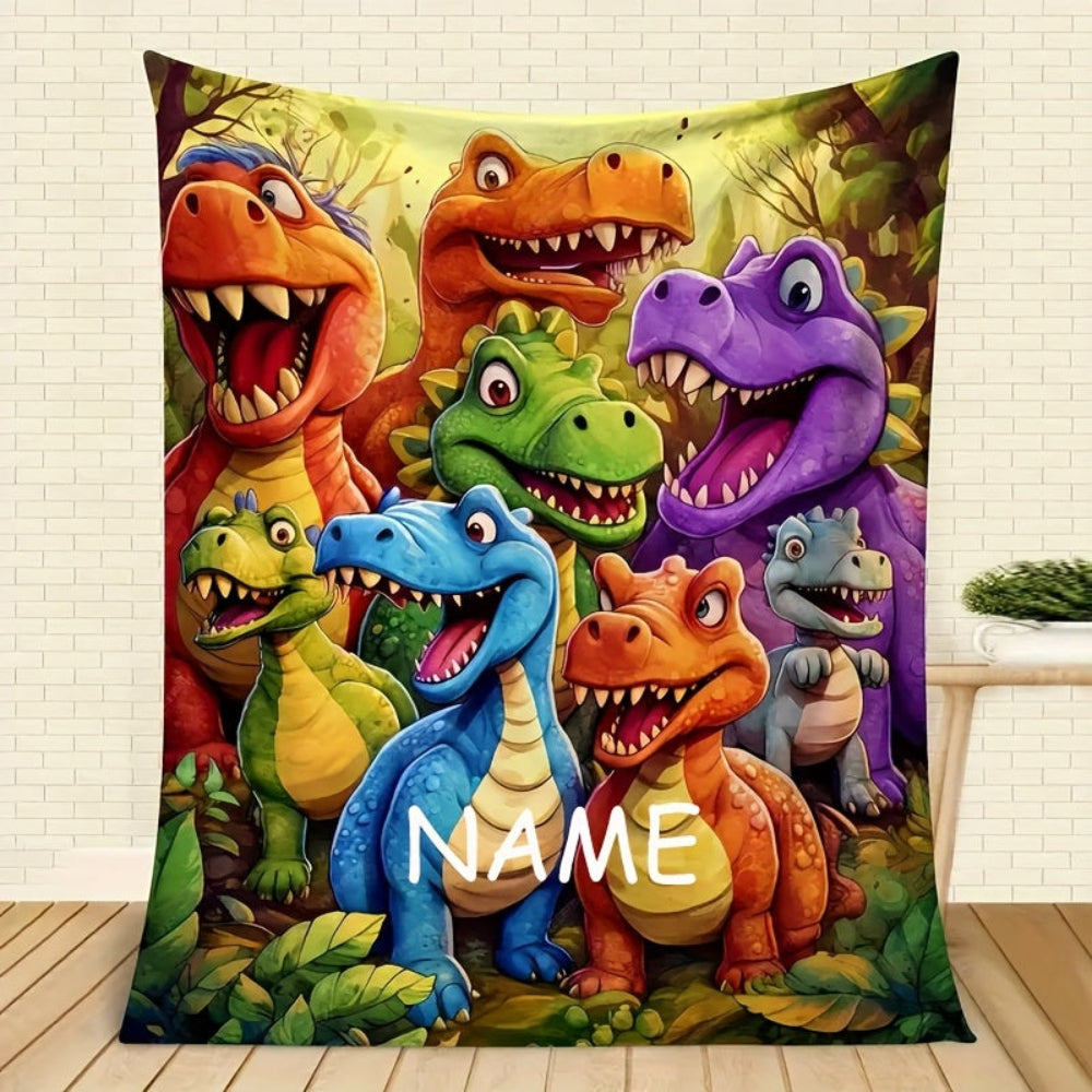 Dinosaurier Geschenkdecke mit personalisiertem Namen für Kinder