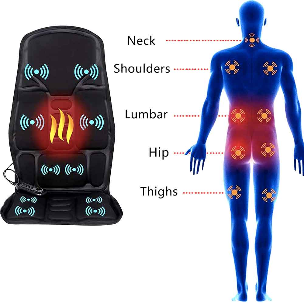 Ergonomische Massage-Sitzauflage | Shiatsu- & Vibrationsmassage für Nacken, Rücken & Oberschenkel | Zuschaltbare Wärmefunktion | Inkl. Auto-Adapter & Fernbedienung