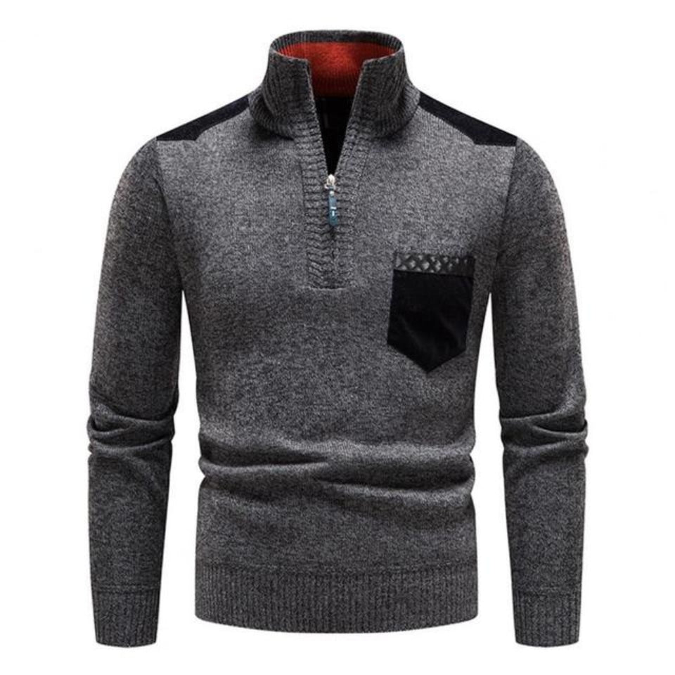 Herren Strick-Half-Zip Pullover | Stehkragen und praktische Seitentaschen