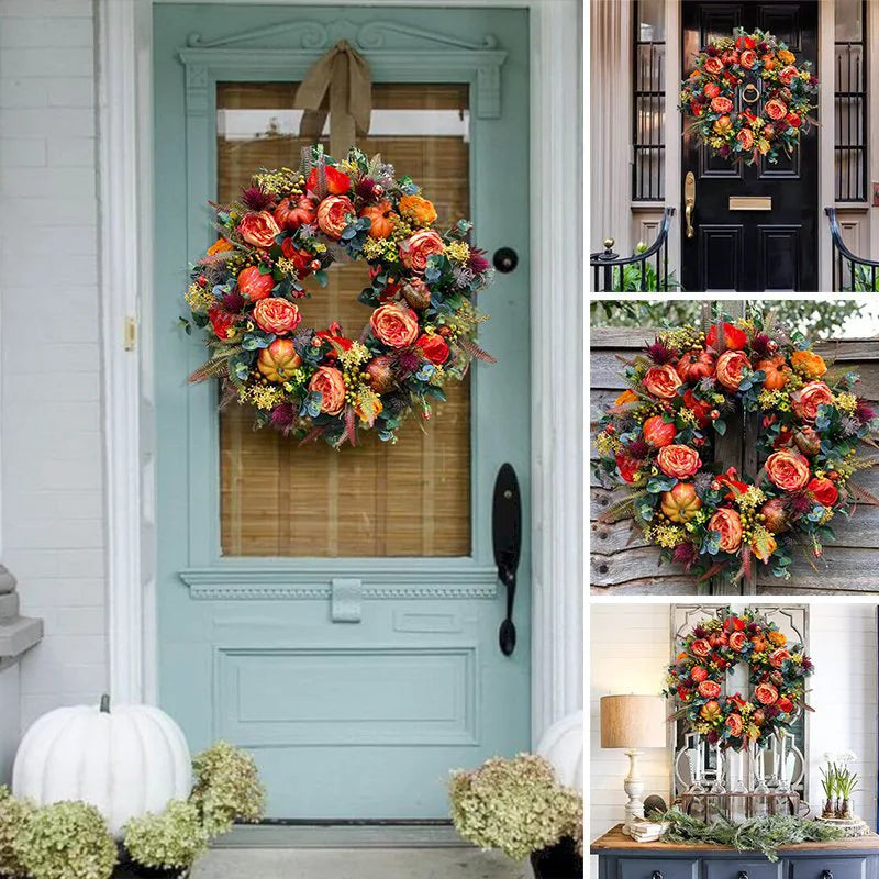 Autumna Charm Herbstkranz | Kürbis & Rattan | 40 cm | Handgemachte Dekoration für Herbst & Erntedankfest