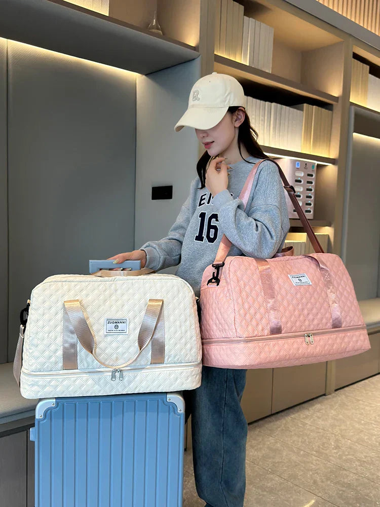 Raumio TravelFlex Leichte Reisetasche mit Diamantmuster | Große Sport- und Wochenendtasche mit Schuhfach und Nassfach | Kabinentauglich und faltbar