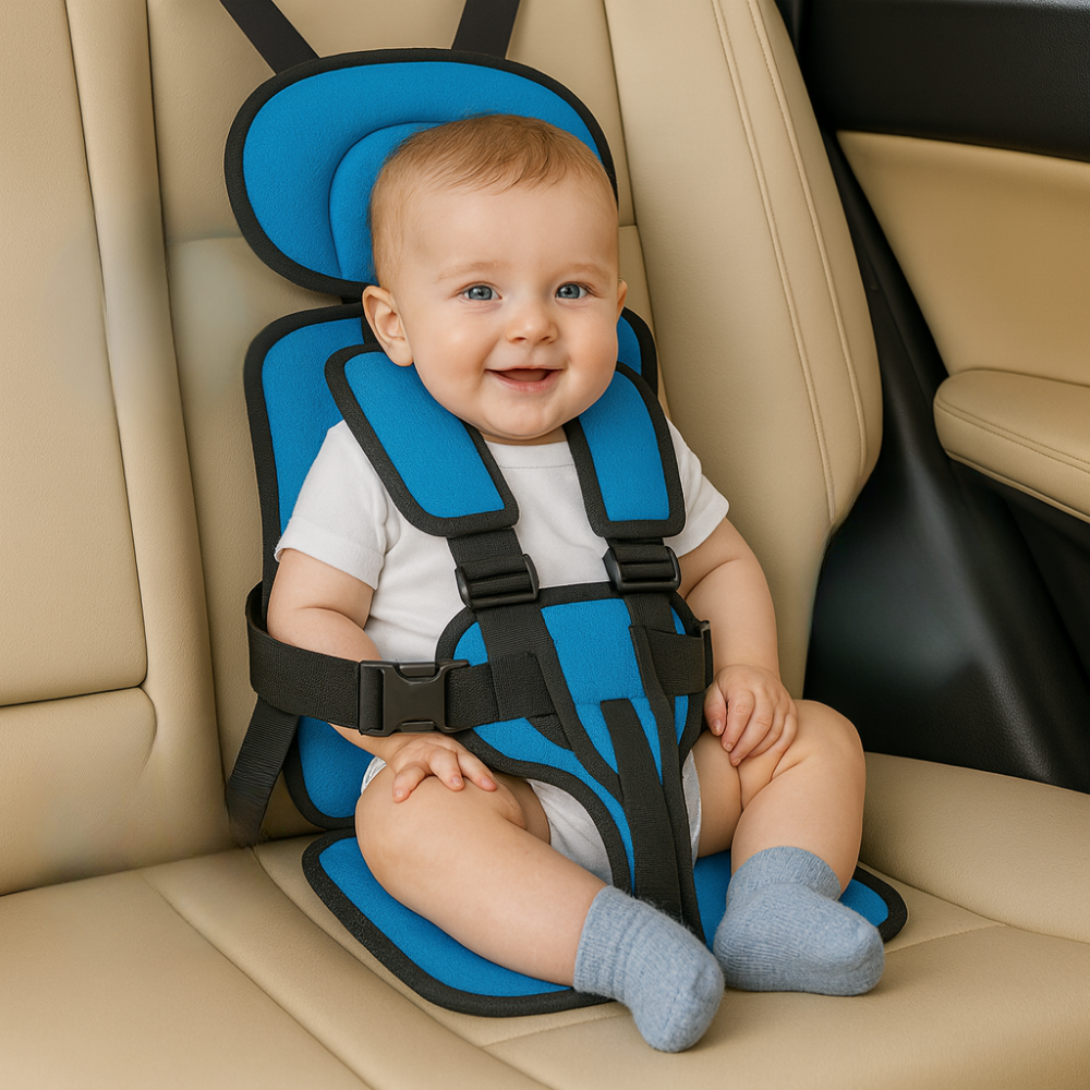 Booster-Sitz mit Sicherheitsgurt, gepolstert, tragbar, kompakt für das Auto