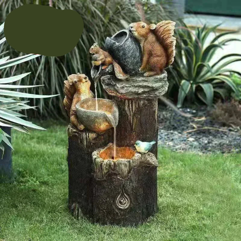 Lunaverde Solar Dekorative Brunnen Ente & Eichhörnchen | Gartenfigur mit LED Licht | Wetterfestes Harz | Für Terrasse & Balkon