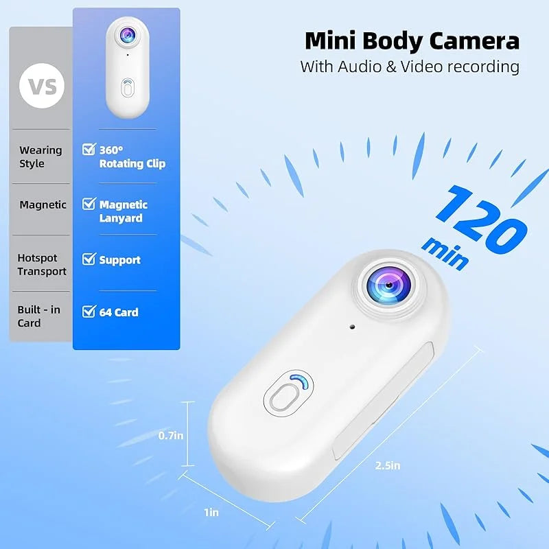 4K Mini WiFi Action-Kamera, Tragbar, Wasserdicht, Magnetclip, 360° Halterung