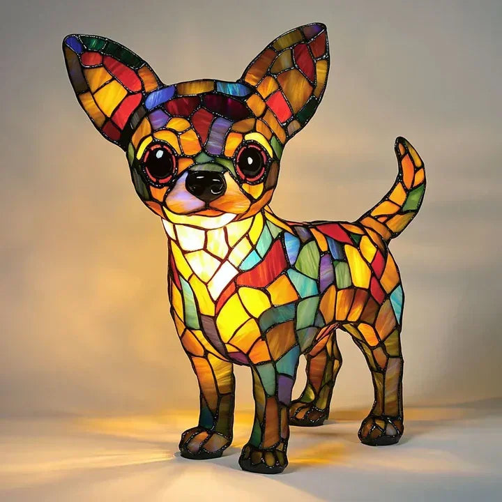 Buntglaslampe - Hundedesign - Tischlampen