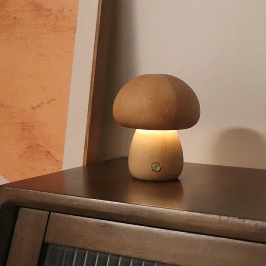 Tischlampe - Holzdesign - Pilzform