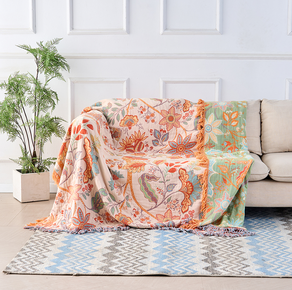 Rustikale Florale Boho-Decke | 100% Baumwoll-Blumen-Decke