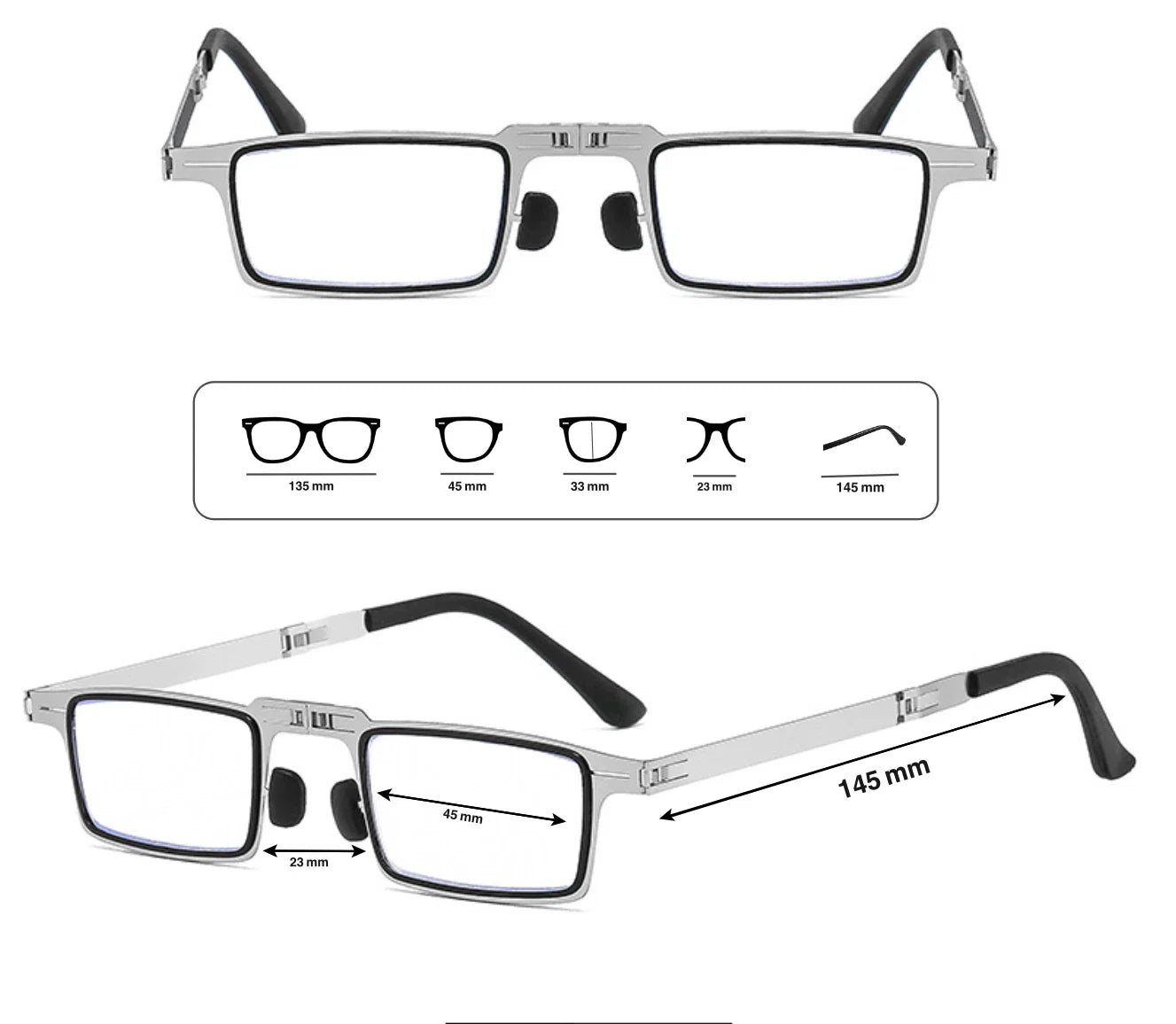 Foldable reading glasses with blue light filter & titanium frame
