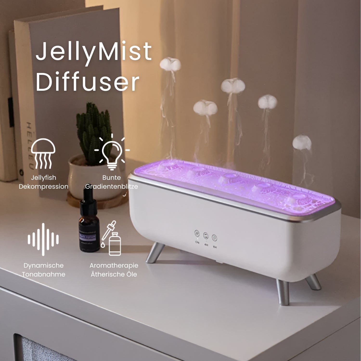 Diffuser & Luftbefeuchter | LED Aroma Diffuser mit Farbwechsel & Fernbedienung | JellyMist
