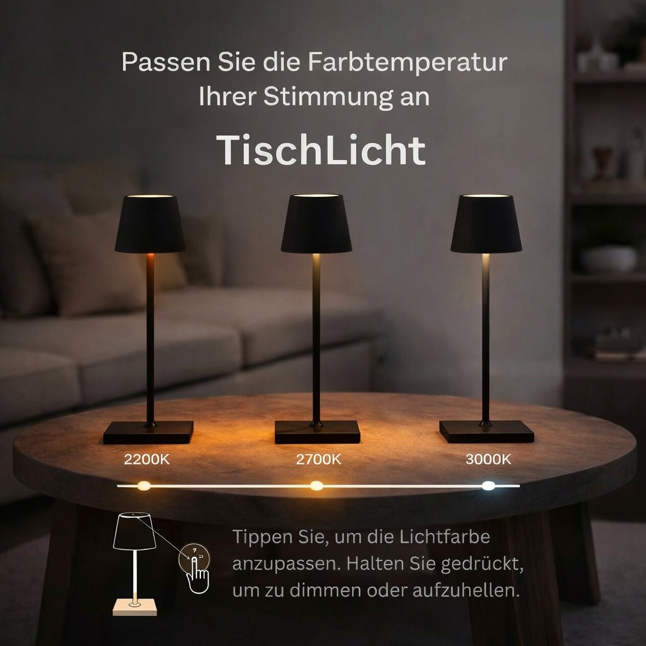 Kabellampe | Wiederaufladbare Tischleuchte | Tischlicht