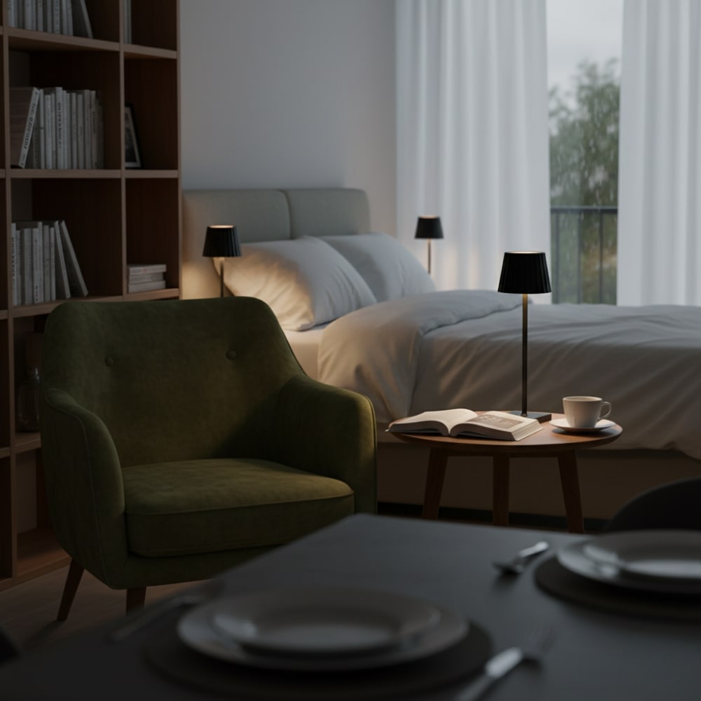 Kabellampe | Lampe für das Wohnzimmer | Moderne Tischleuchte mit Akku | VelaLume