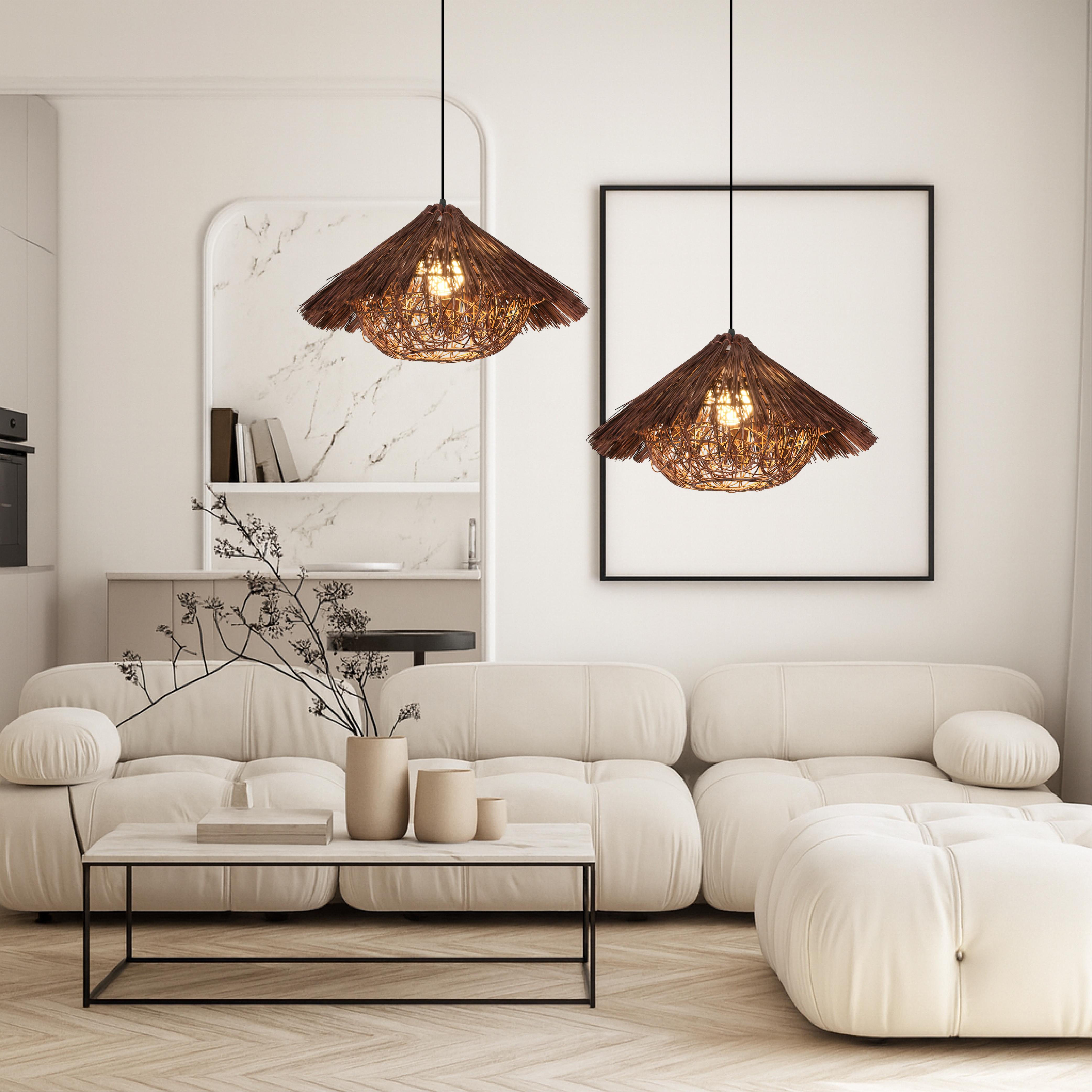 Hansi Rattan Bambus Pendelleuchte
