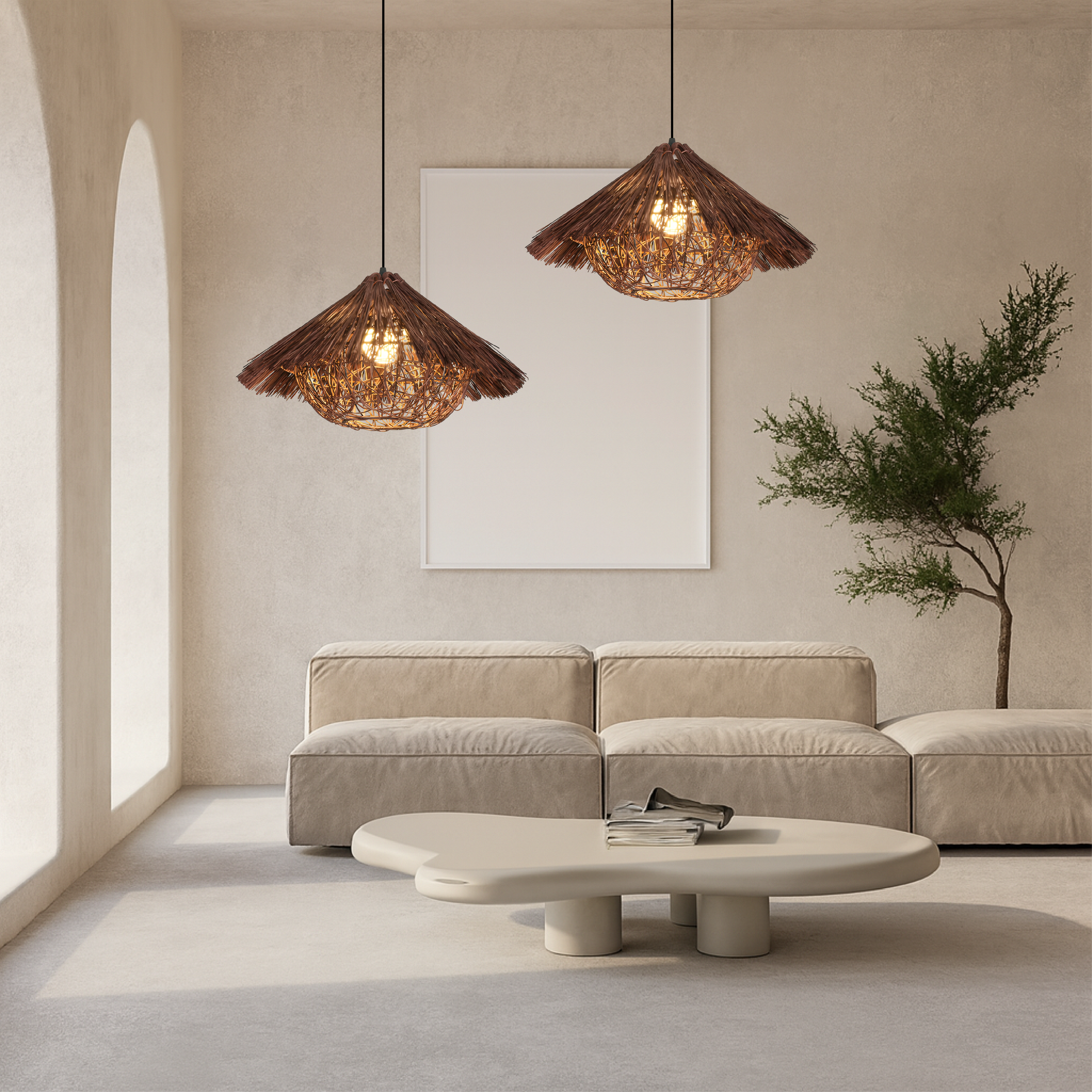 Hansi Rattan Bambus Pendelleuchte