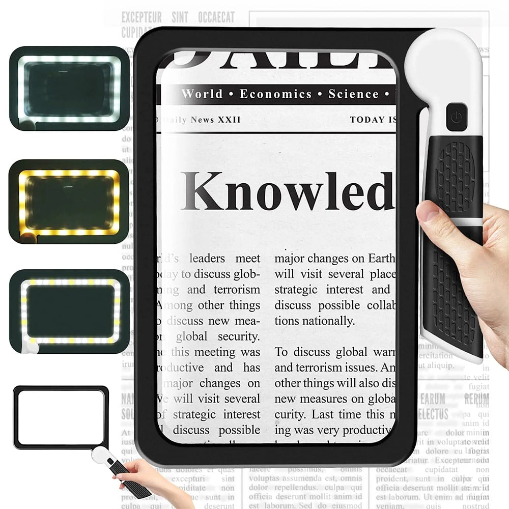 Vollseiten Handheld Lupe – 5X Vergrößerung, LED beleuchtete Lupe mit 3 Modi, ideal zum Lesen von Büchern und für Senioren
