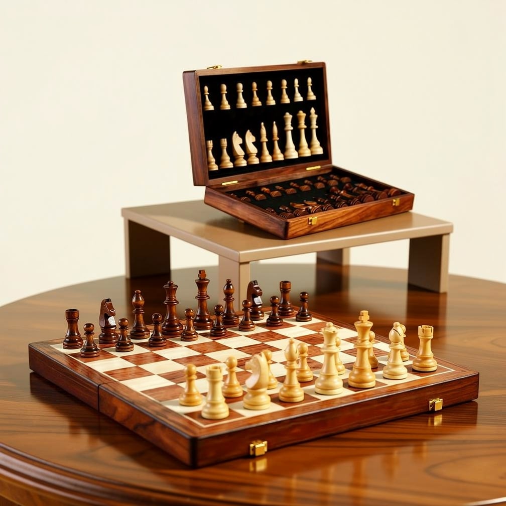 Holz-Schachset | Schachbrett mit Schachfiguren | Faltbar & Tragbar | RoyalBrett