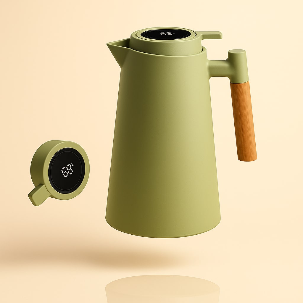 Thermokanne mit Temperaturanzeige | Isolierkanne 1 Liter für Kaffee & Tee | Heatina