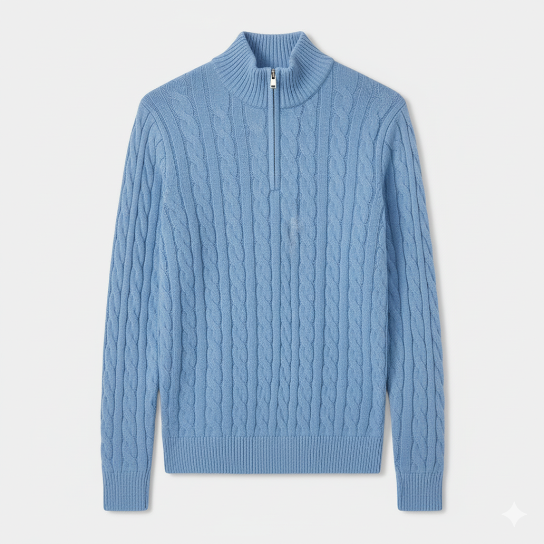 Herren Merinowolle Viertel-Reißverschluss Pullover