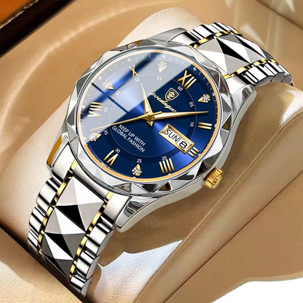 Modell 615 | Luxus-Herrenuhr | Japanisches MIYOTA-Quarzwerk | 316L Edelstahlgehäuse | Hardlex-Kristallglas | 3 ATM Wasserdicht | Lumineszierende Indizes & Datum