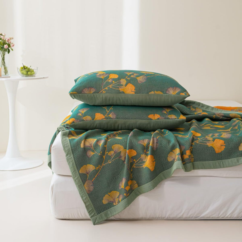 Jacquard Floral Ginkgo-Blätter Wendebettdecke