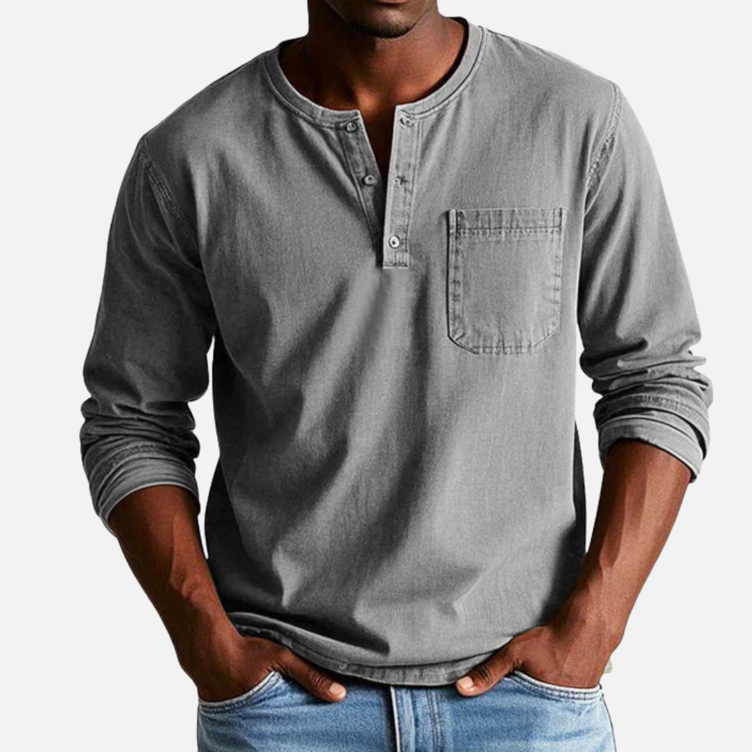 Herren Henley Langarm Leinenhemd