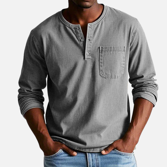 Herren Henley Langarm Leinenhemd