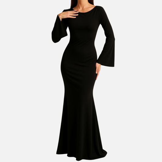 Satin Maxikleid mit langen Ärmeln