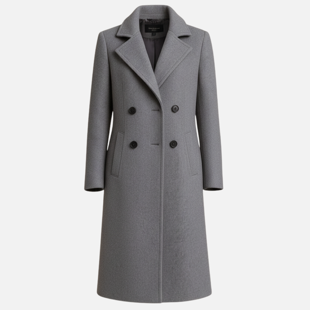 Damen Doppelreiher Wollmantel – Eleganter langer Übermantel