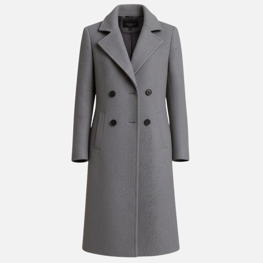 Damen Doppelreiher Wollmantel – Eleganter langer Übermantel