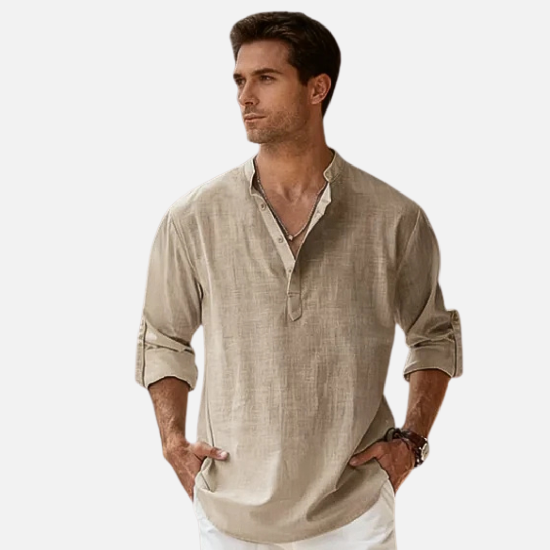 Herren Leinen Henley Shirt Langarm – Lässiger Sommer