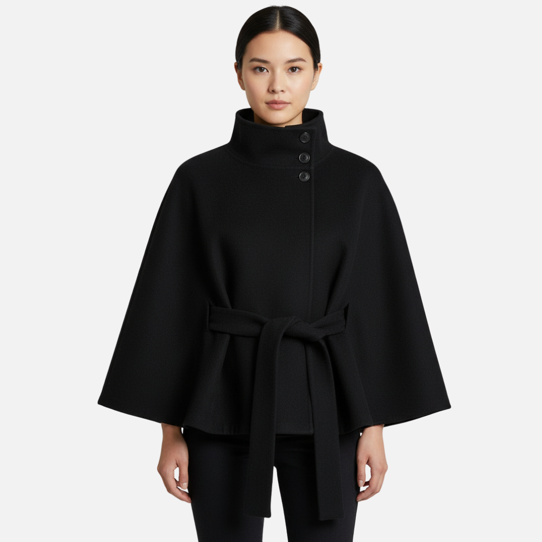 Eleganter Damen-Wollcape mit Gürtel