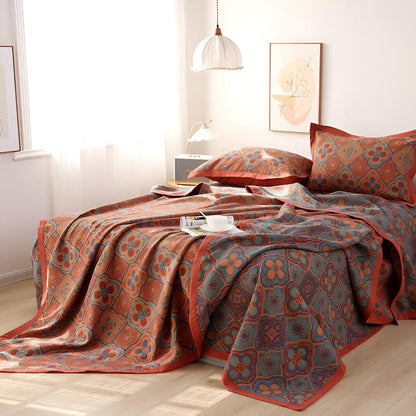 Floral embroidery cotton reversible bedspread