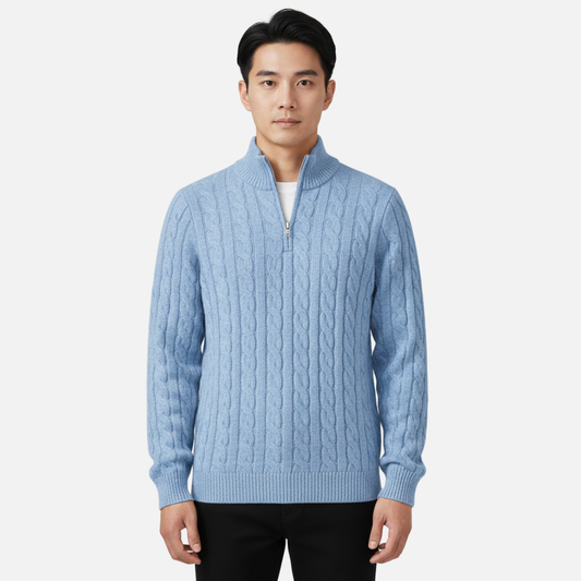 Herren Merinowolle Viertel-Reißverschluss Pullover