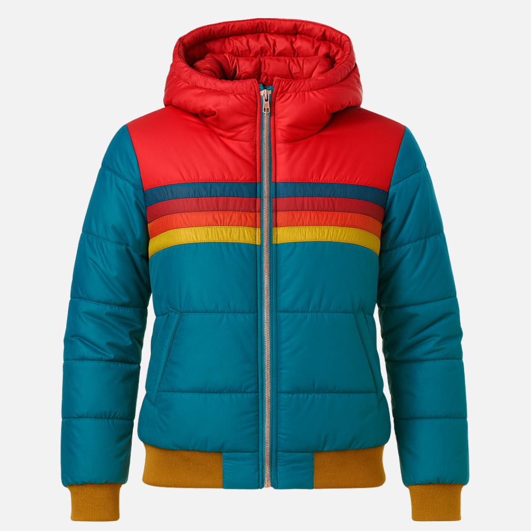 Damen Retro Farb Puffer Warmjacke