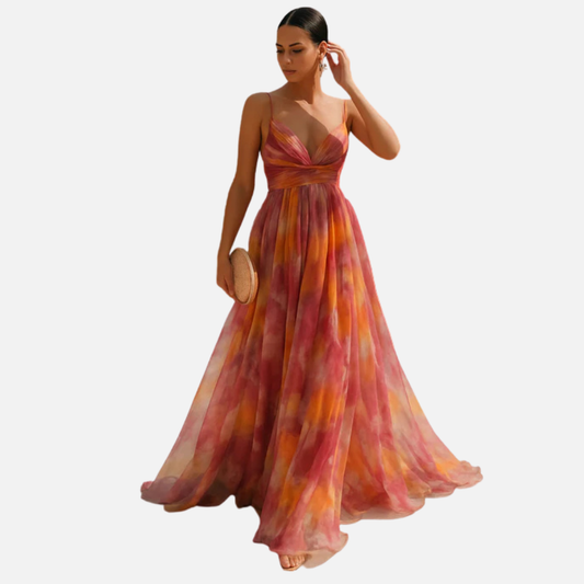Damen Floral Boho Plissiertes Maxikleid
