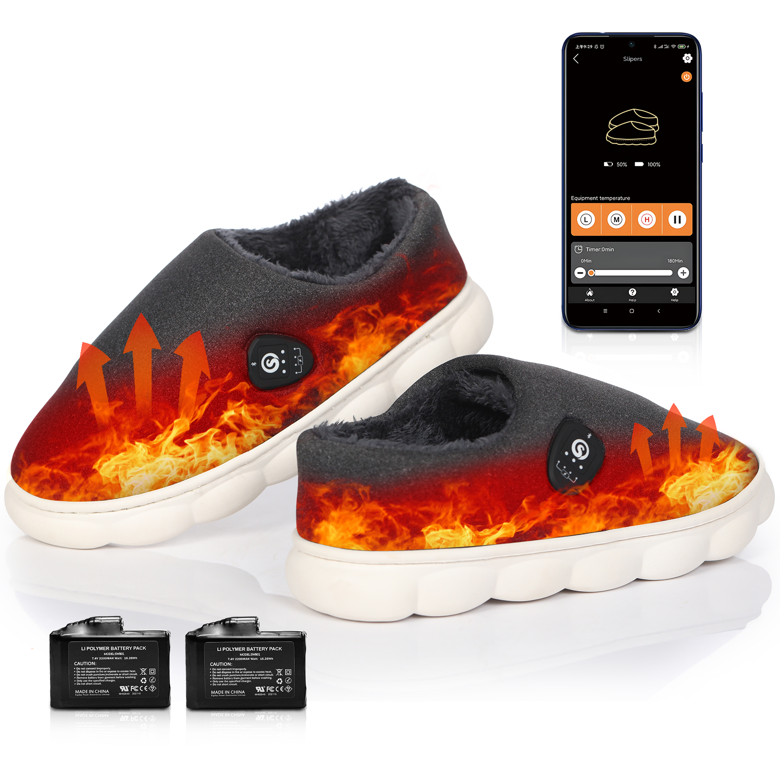 Unisex Wiederaufladbare Hochschnitt Heizslipper – APP & Tastensteuerung