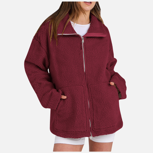 Damen Oversized Fleece Zip Jacke