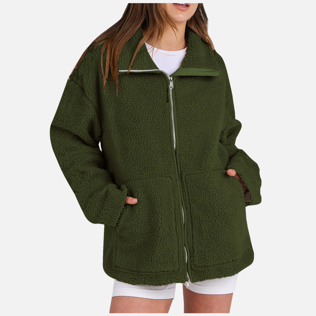 Damen Oversized Fleece Zip Jacke