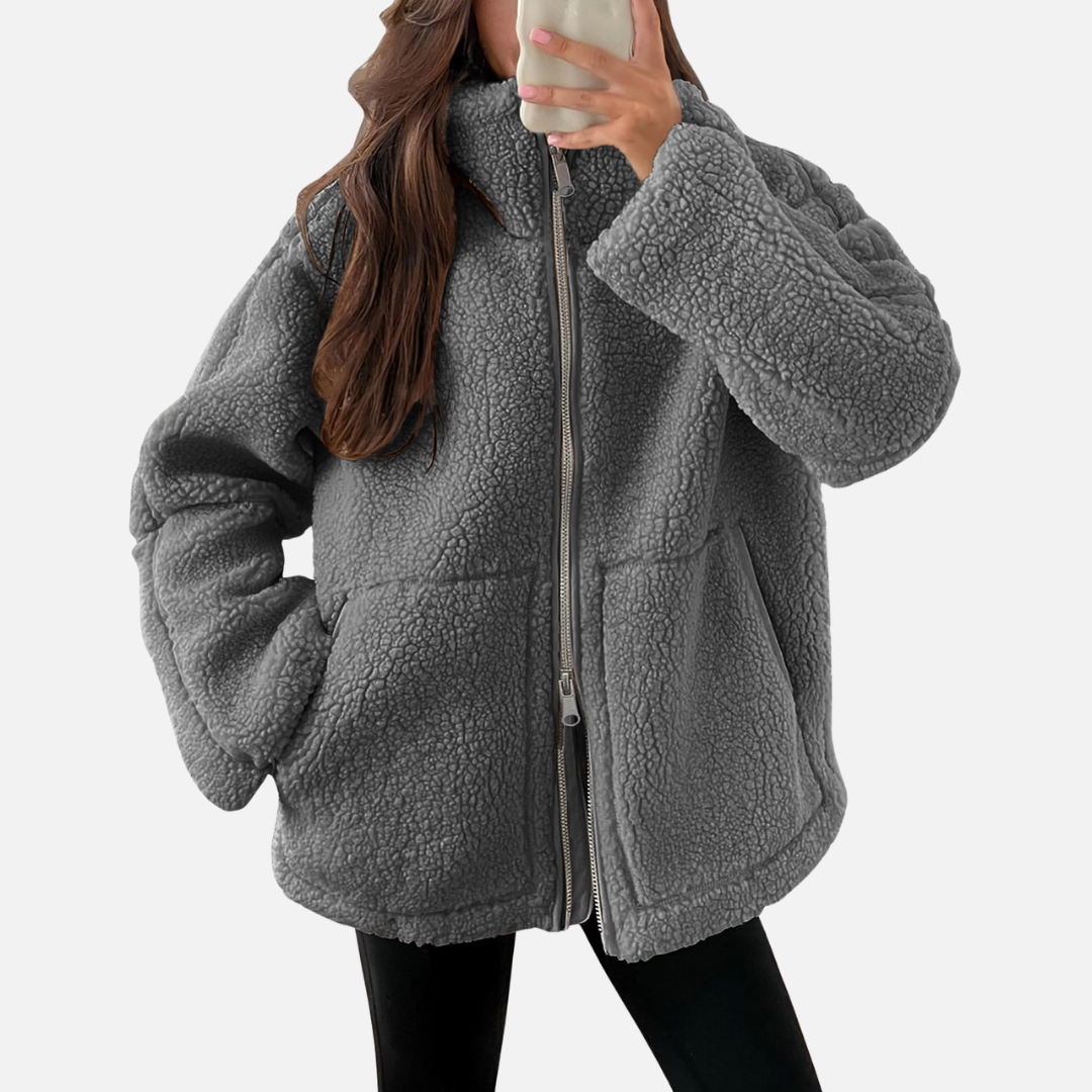Damen Oversized Fleece Zip Jacke