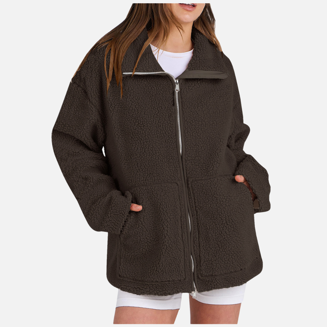 Damen Oversized Fleece Zip Jacke