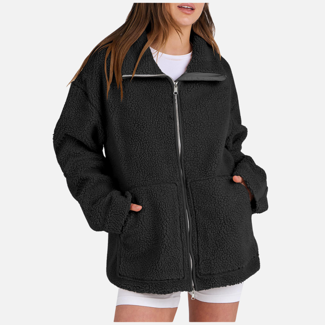 Damen Oversized Fleece Zip Jacke