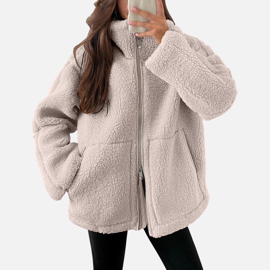 Damen Oversized Fleece Zip Jacke