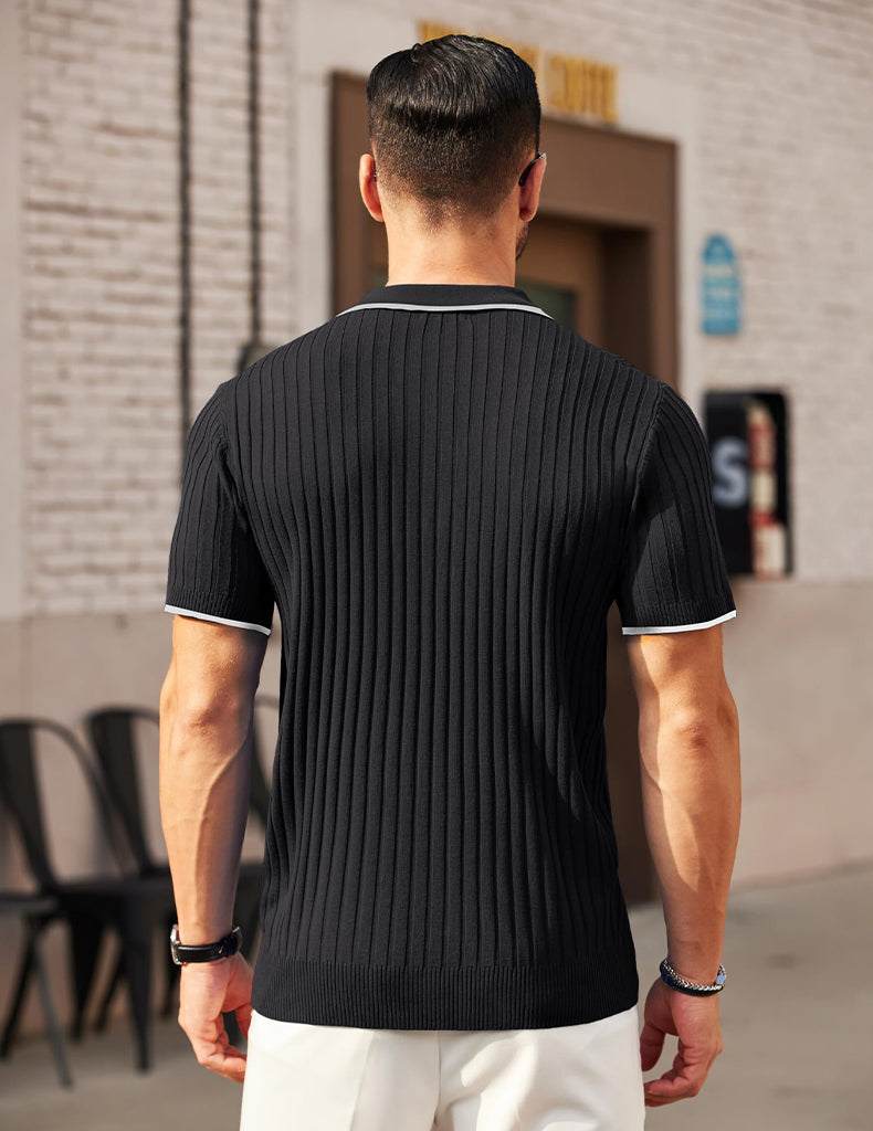 Strick T-Shirt - Mit Kragen - Viertel Reißverschluss - Poloshirt - Herrenhemd