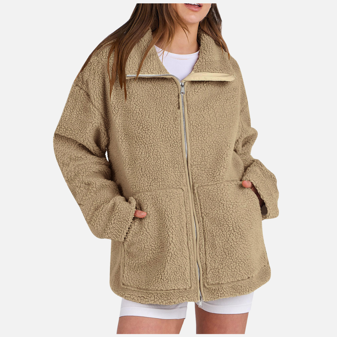 Damen Oversized Fleece Zip Jacke