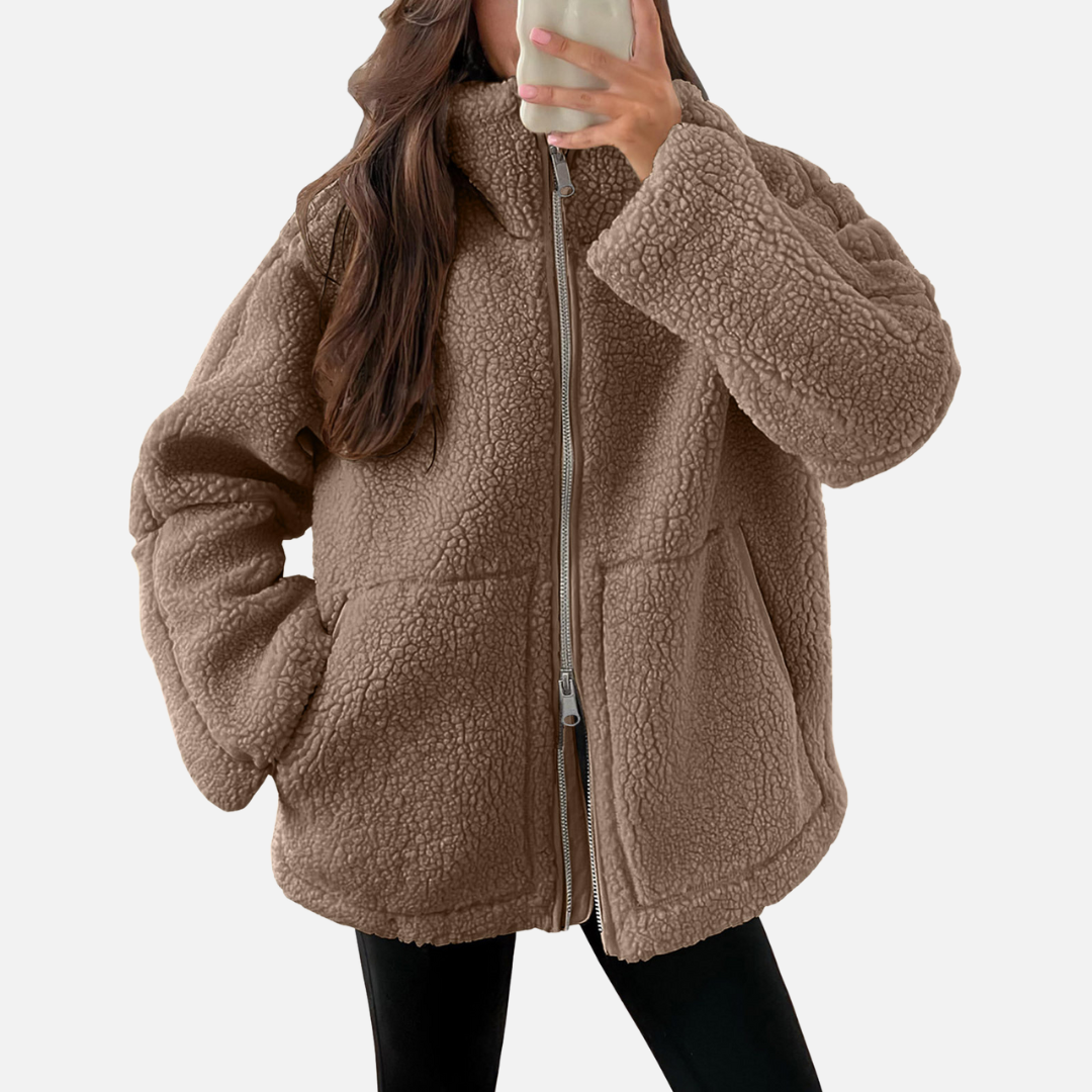 Damen Oversized Fleece Zip Jacke